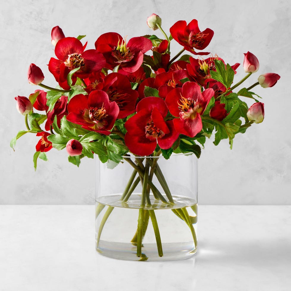 Faux Red Hellebores-arrangement