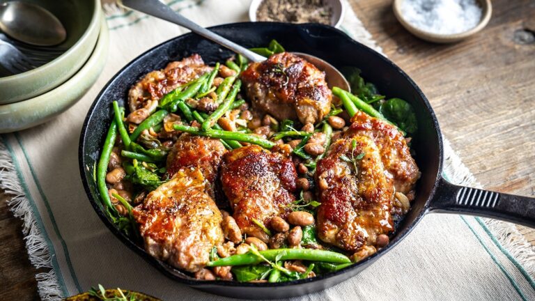 Donals raske saltimbocca med bÃ¸nner