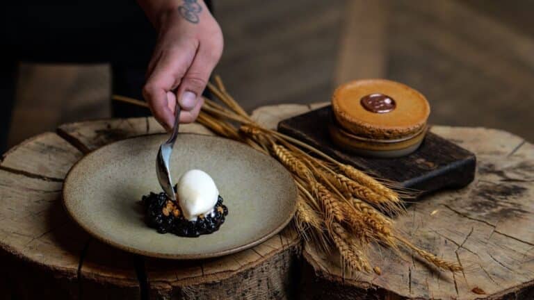 Niklas Ekstedt's Ceps souffle med blÃ¥bÃ¦r og melkeis