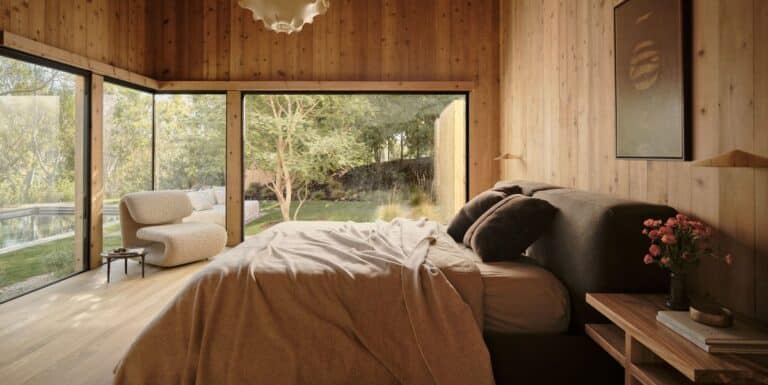 På dette "Architectural Treasure" i Malibu fra 1970 -tallet i Malibu er linjen uskarpt mellom innvendig og utvendig