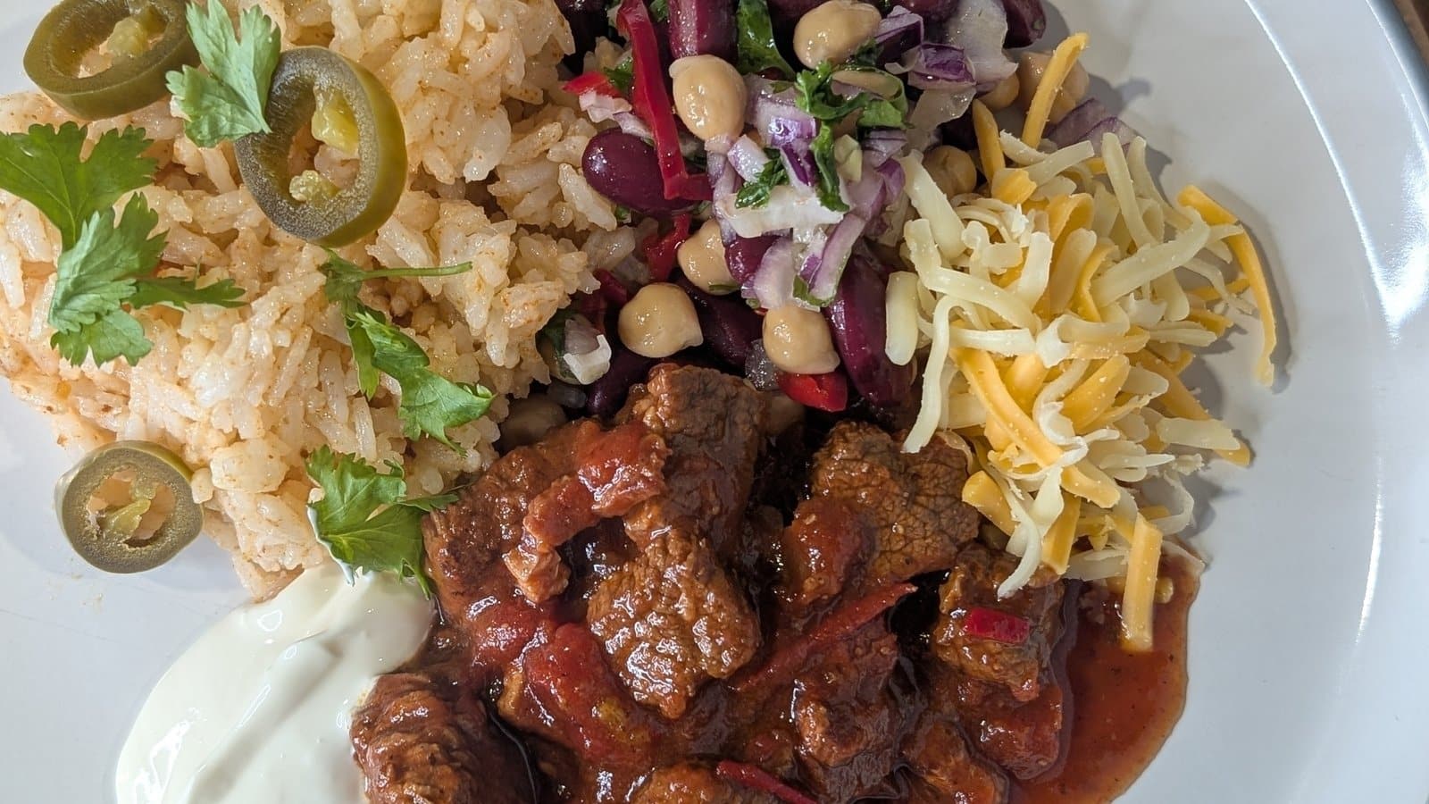 Kevin Aherne's Texas-stil brisket chili med bønner og ris: i dag