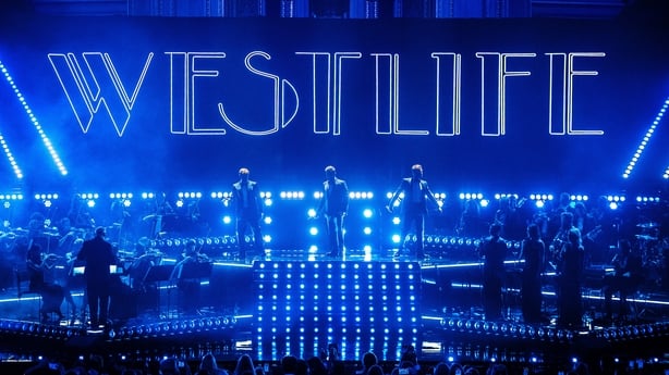 Westlife under deres opptreden med Royal Philharmonic Concert Orchestra i Royal Albert Hall 28. oktober 2025 i London
