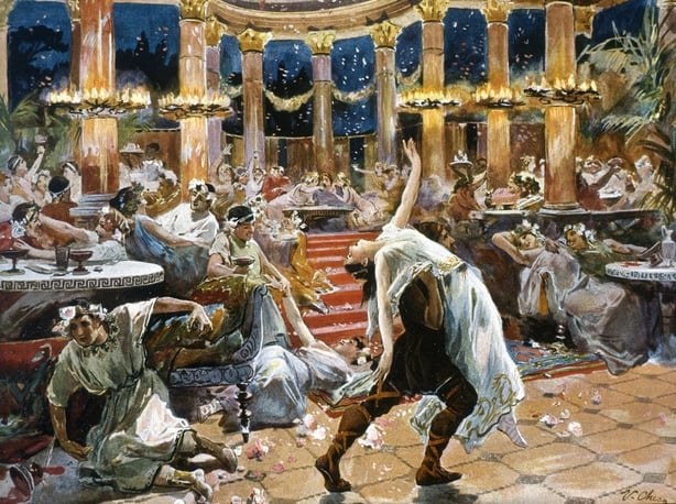 Hedensk fest i palasset til keiser Nero, 1920-tegning av Ulpiano Checa. 