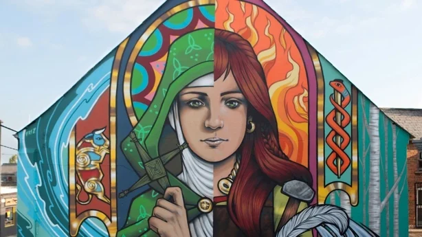Brigid of Faughart veggmaleri av Friz Dundalk Co Louth 