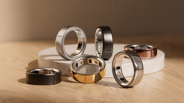 En samling Oura-ringer i ulike nyanser