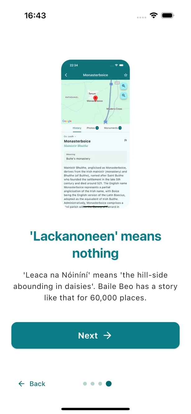 Baile Beo onboarding-skjerm